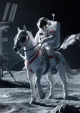 Astronaut Riding Horse on Moon