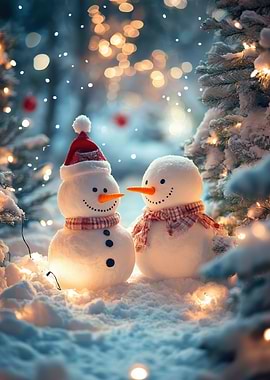Snowman Couple in Winter Wonderland