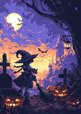 Halloween Witch in Graveyard