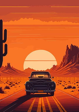 Desert Road Sunset