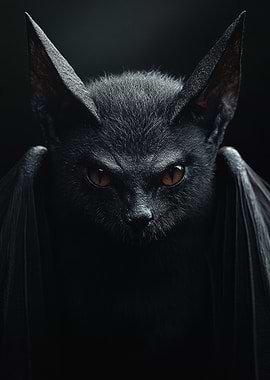 Dark Nocturnal Bat with Intense Orange Eyes - Gothic Creature
