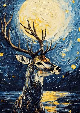 Deer Under Starry Night
