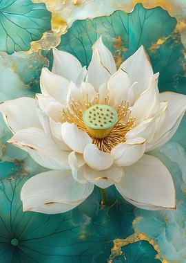 White Lotus Flower Kintsug