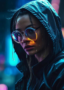 Cyberpunk Woman in Rain