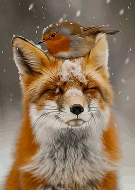 Fox and Robin in Winter