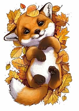 Cute Fox in Autumn Leaves