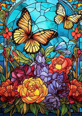 Stained Glass Butterflies & Flowers