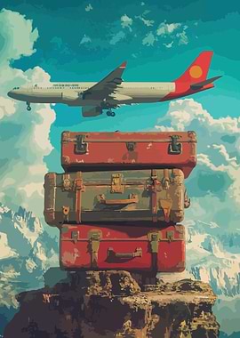 Vintage Suitcases & Airplane