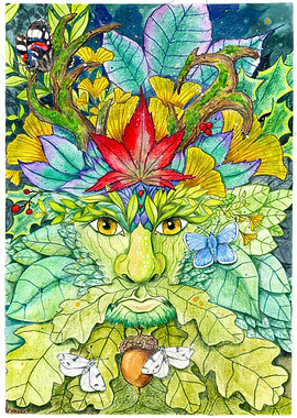 Green Man Watercolor Art