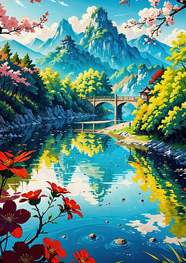 Serene Mountain River Landscape