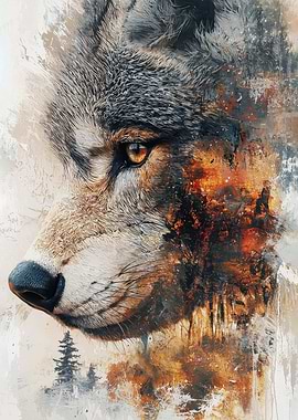 Wolf Portrait with Forest