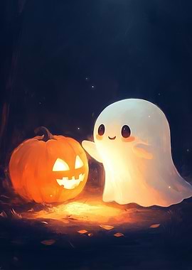 Cute Ghost and Pumpkin