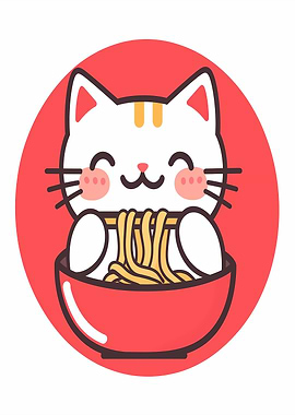 Cute Cat Eating Ramen