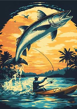 Fishing Sunset Landscape