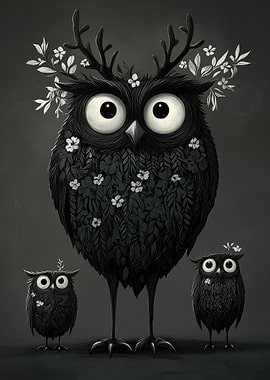 Black And White Owl Family