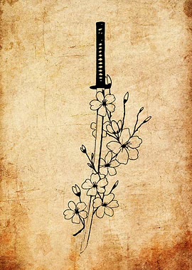 Samurai Sword with Cherry Blossoms