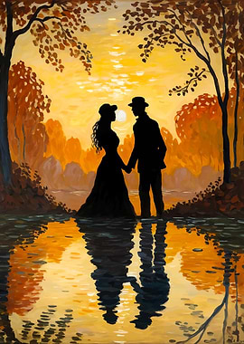 Silhouette Couple Autumn Sunset