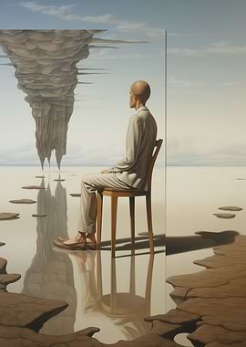 Surreal Man and Floating Rock