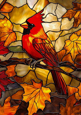 Cardinal in Autumn Leaves