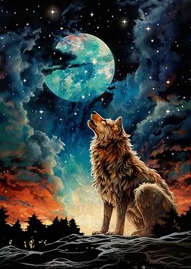 Wolf Howling Moon