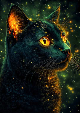 Black Cat with Glowing Fur