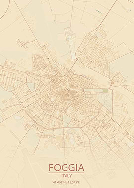 Foggia Italy Vintage Style City Map