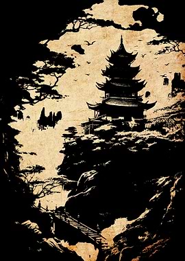 Japanese Pagoda Silhouette