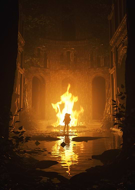 Silhouette in Engulfed Ruins