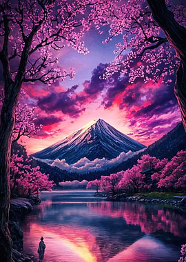 Mount Fuji Sakura Sunset Landscape