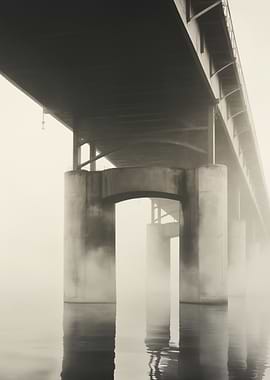 Concrete bridge in fog