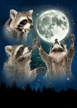 Raccoons Reaching for the Moon