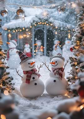 Snowman Couple in Winter Wonderland