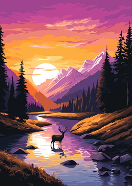 Sunset Mountain Deer