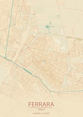 Ferrara Italy Vintage Style City Map