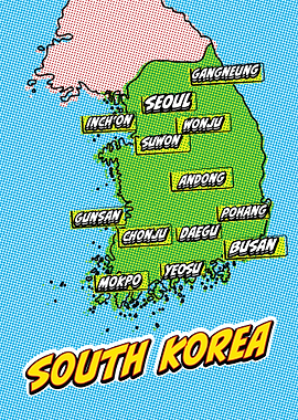 South Korea Pop Art Map