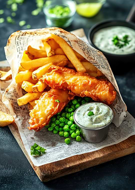 Fish and Chips with Peas