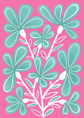 Teal Flowers on Pink