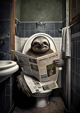 Sloth Reading Newspaper