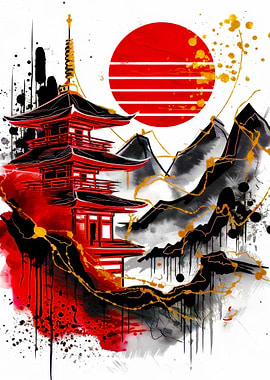 Japanese Pagoda Sunset