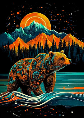 Bear in Mountain Landscape
