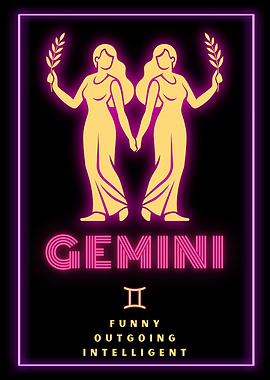 Gemini Zodiac Sign Neon Horoscope Art