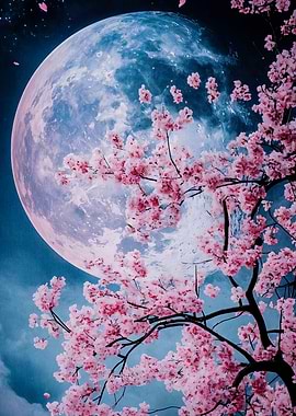 Cherry Blossoms Full Moon