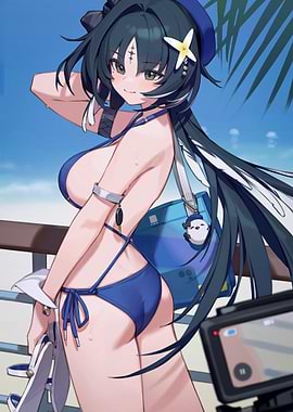 Anime Girl in Blue Bikini