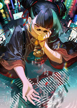 Anime Girl in Cityscape