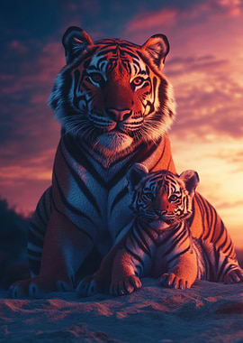 Tiger Family Sunset