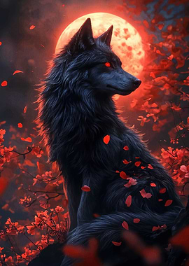 Black Wolf Under Blood Moon