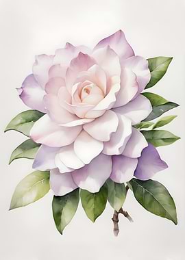 Watercolor White And Pink Gardenia Flower