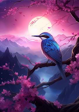 Blue Bird in Cherry Blosso