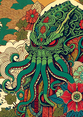 Japanese Kraken Cthulhu Illustration