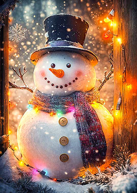 Smiling Snowman with Lights